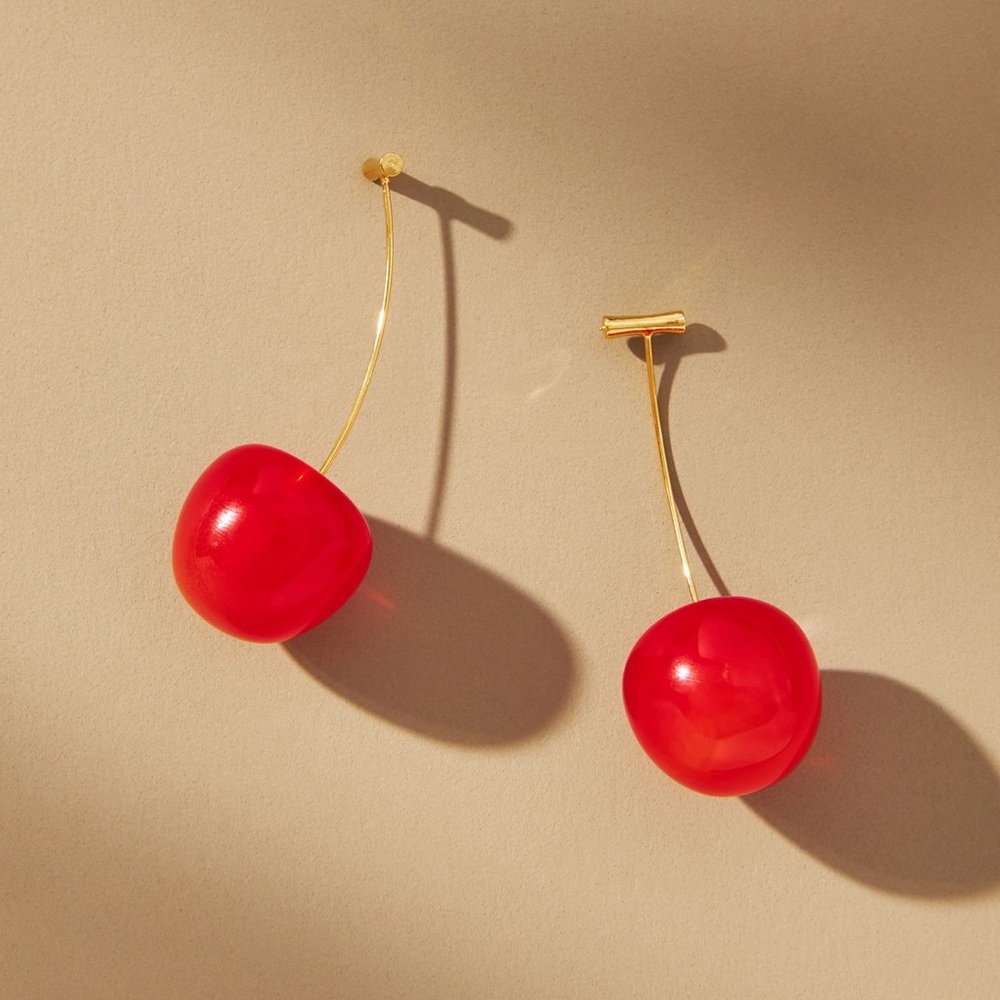 Anthropologie Elegant Red Cherry Drop Earrings